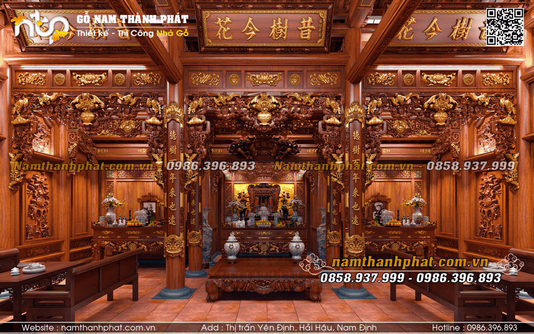 Khám phá mẫu nội thất nhà gỗ 3 gian lim lào cực đẳng cấp